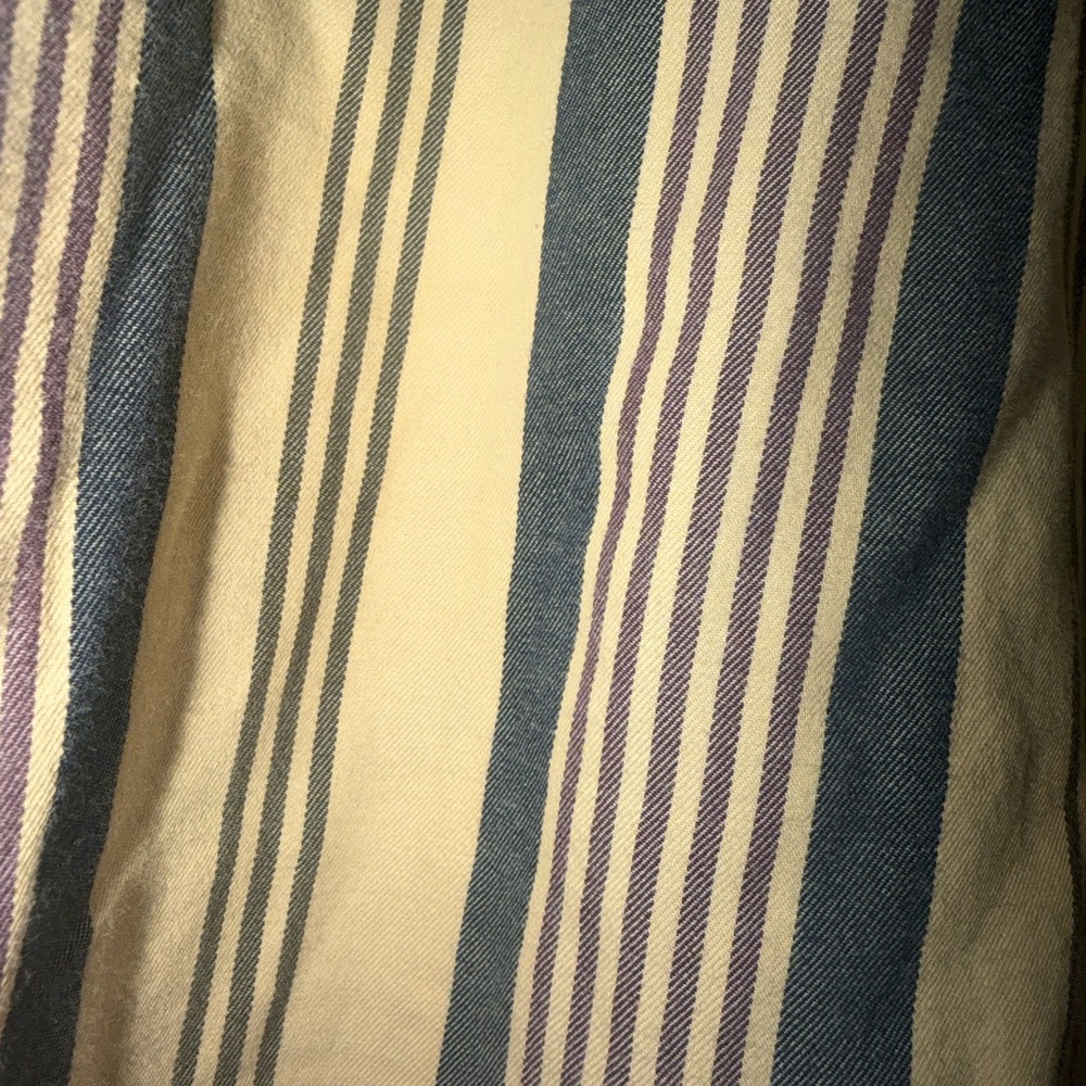 Vintage Men's Button-Down Shirt in Tan and Navy Stripe - Picture 4 of 4